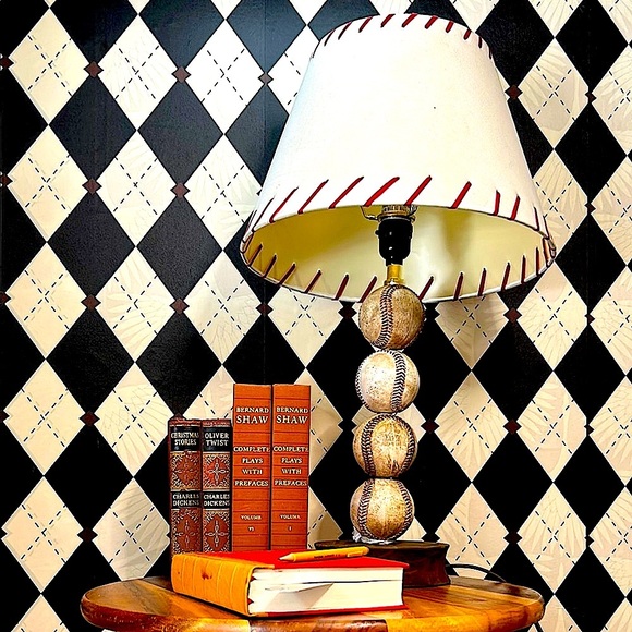 Vintage Baseball Table Lamp with Red Stitch Shade – Americana Sports Decor - Picture 5 of 15